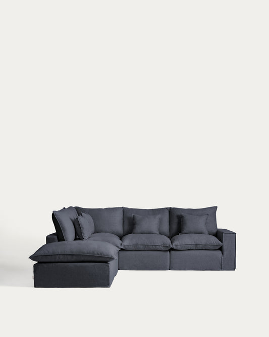 Ugaona modularna sofa sa skidivom navlakom Anarela 4 sedišta od lana i viskoze tamnosiva 287 x 307 cm FSC Mix Credit