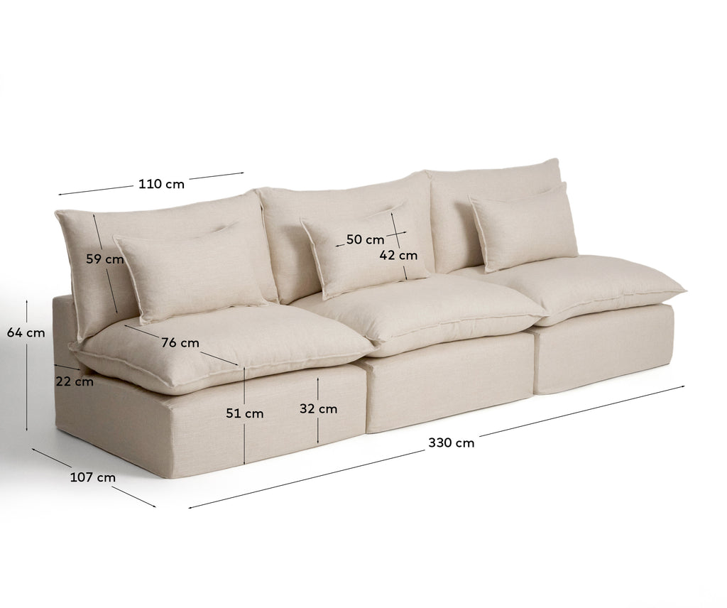 Modularna sofa sa skidivom navlakom Anarela 5 sedišta od lana i viskoze bež 330 cm FSC Mix Credit