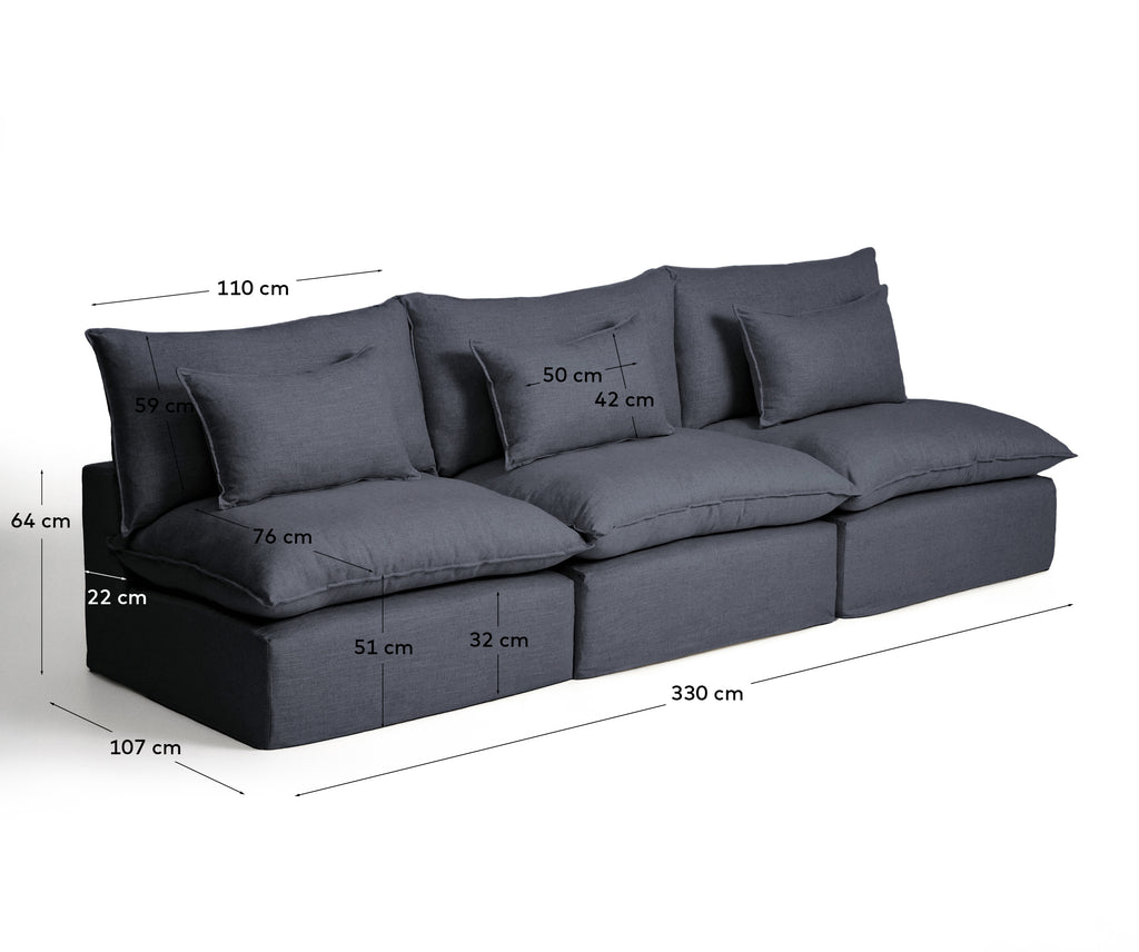 Modularna sofa sa skidivom navlakom Anarela 5 sedišta od lana i viskoze tamnosiva 330 cm FSC Mix Credit