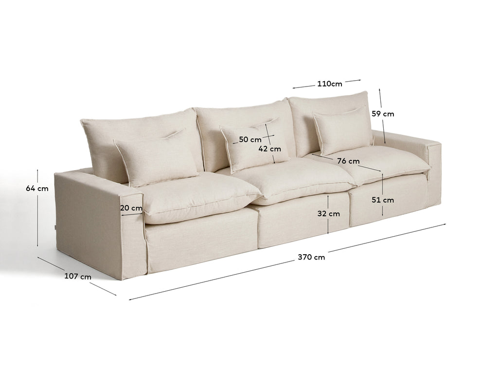 Modularna sofa sa skidivom navlakom Anarela 5 sedišta od lana i viskoze bež 370 cm FSC Mix Credit