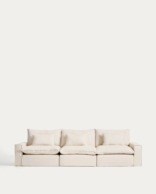 Anarela bež modularna sofa za petoro od lana i viskoze sa uklonjivom navlakom, 370 cm FSC Mix Credit