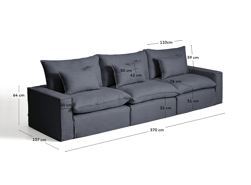 Modularna sofa sa skidivom navlakom Anarela 5 sedišta od lana i viskoze tamnosiva 370 cm FSC Mix Credit