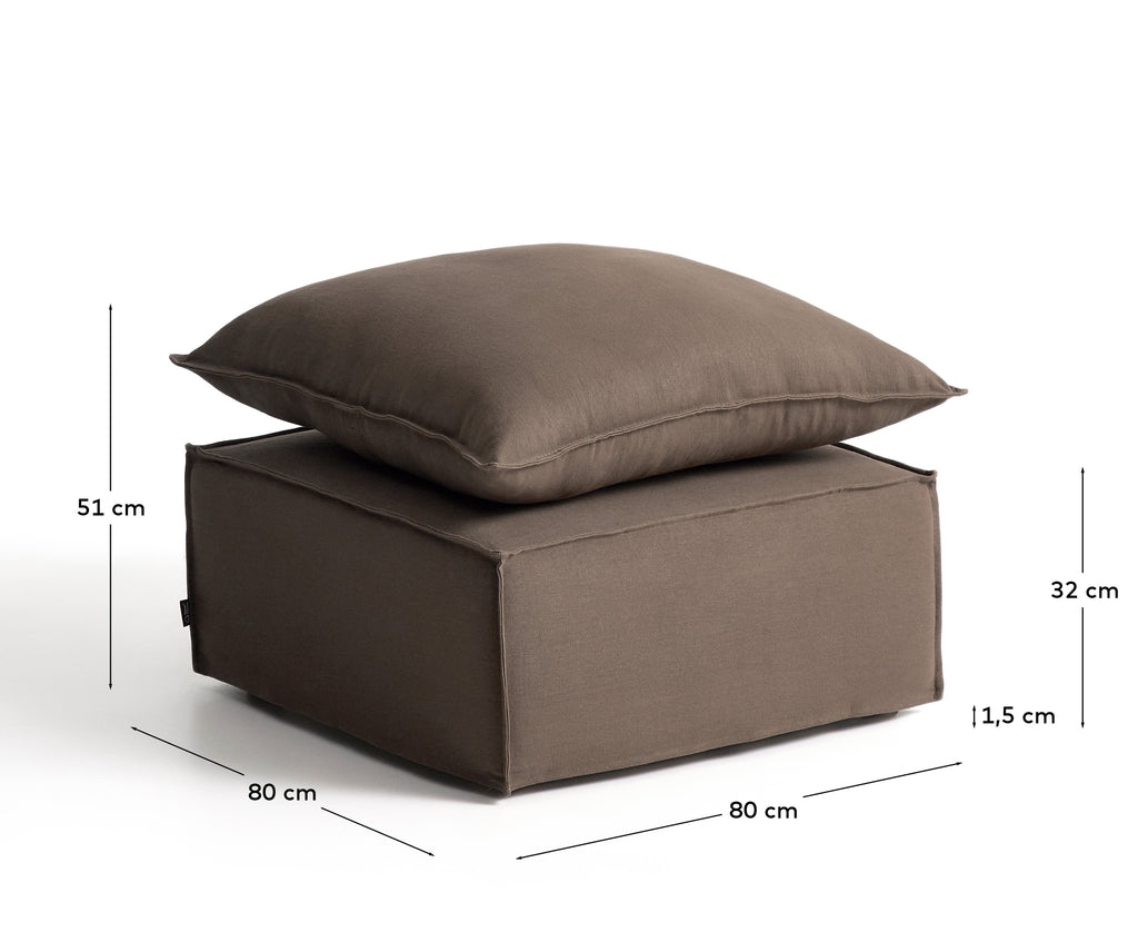 Anarela taupe linen footrest with removable cover and cushion 80 x 80cm FSC Mix Credit