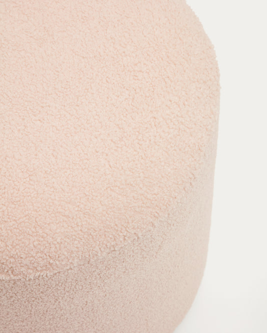 Kaeli footrest with removable cover in pink boucle Ø 43 cm