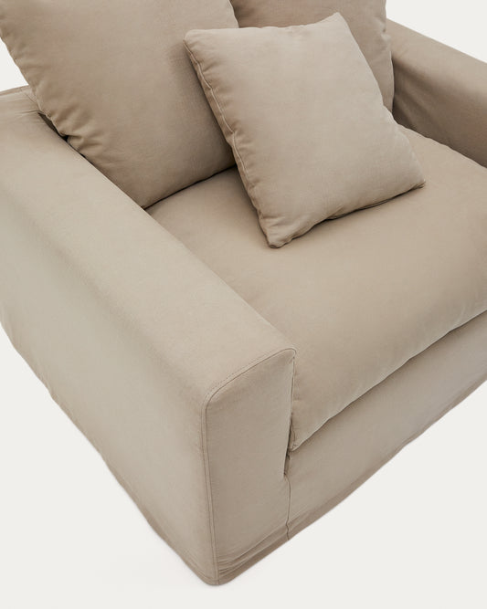 Nora presvlaka za fotelju od bež lana i pamuka 140 cm