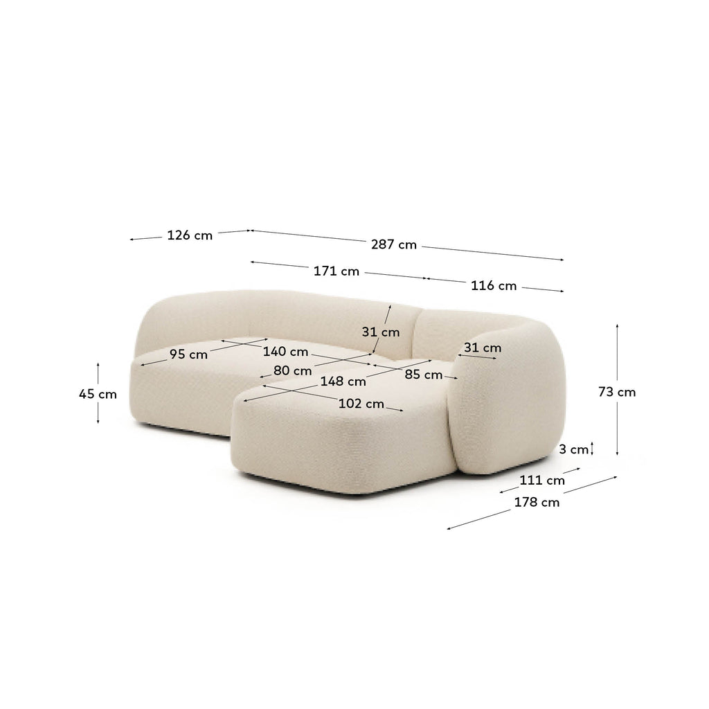 Martina modularna troseda troseda u ekru ženilu sa desnim ležaljkom 287 cm