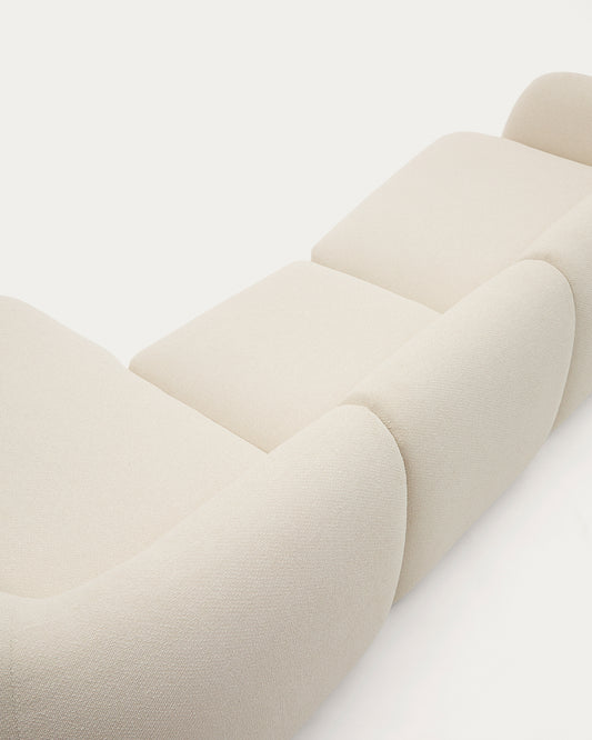 Modular sofa Martina with 4 seats in ecru chenille with right chaise longue 377 cm