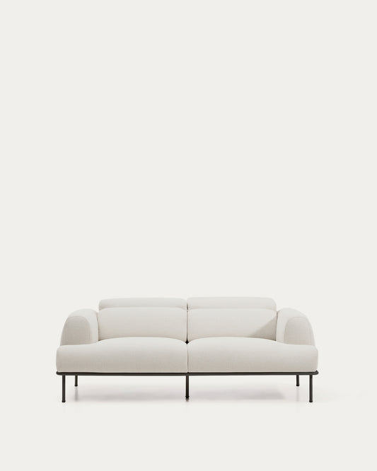 Aurum dvosed sofa od ekri šenila sa nagibnim naslonom za glavu i mat sivom metalnom bazom, 214 cm FSC Mix Credit
