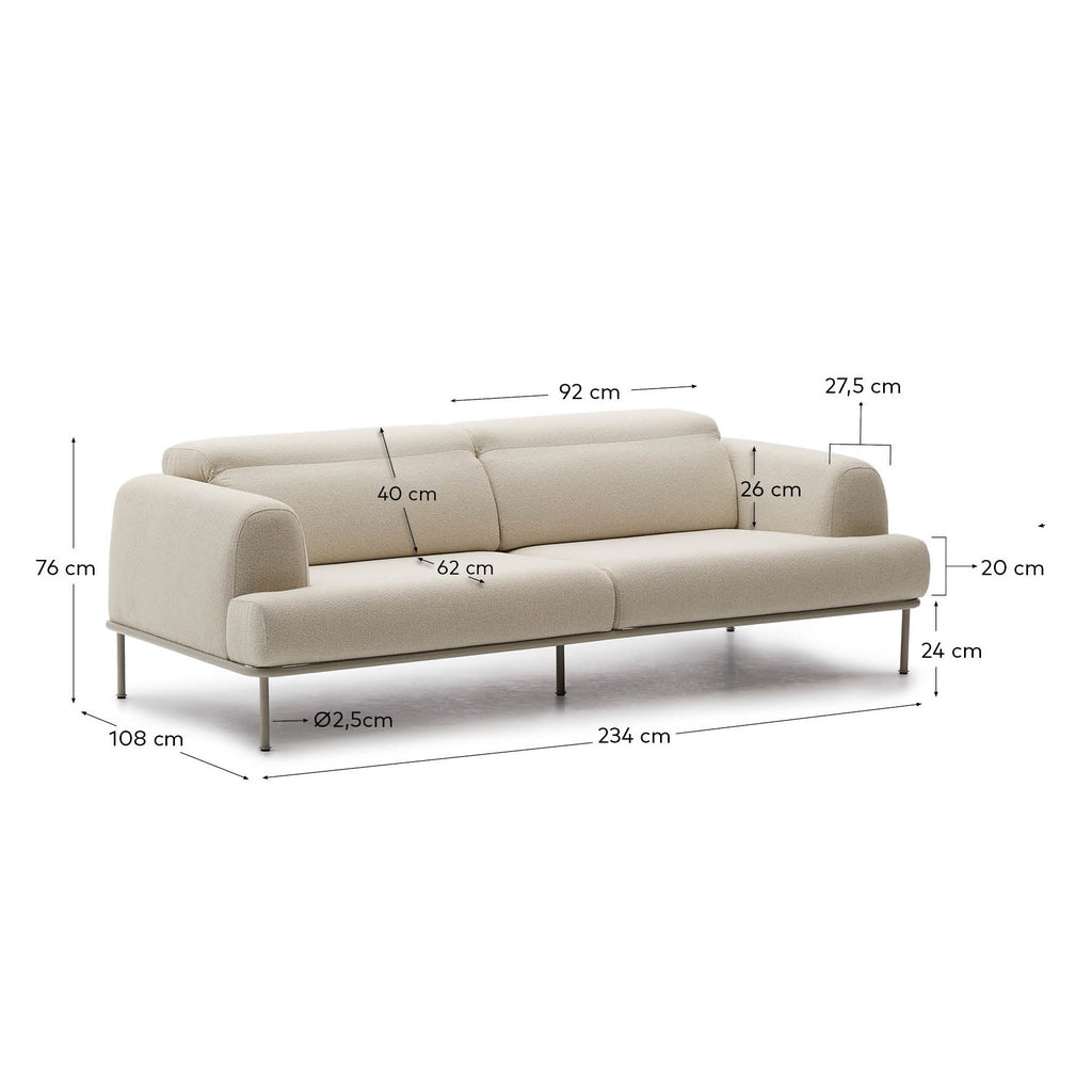 Aurum trosed ekru sofa sa naslonom za glavu i mat bež metalnom bazom, 234 cm FSC Mik Credit