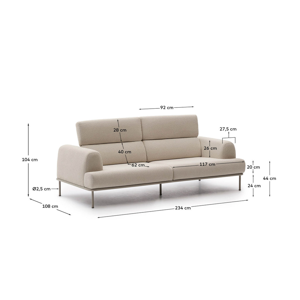 Aurum trosed ekru sofa sa naslonom za glavu i mat bež metalnom bazom, 234 cm FSC Mik Credit