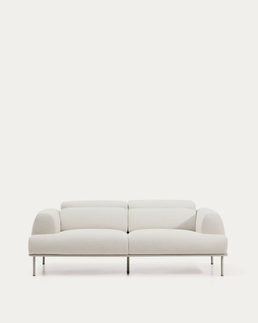 Aurum 3-seater sofa in ecru chenille with reclining headrest and matte beige metal base 234cm FSC Mix Credit