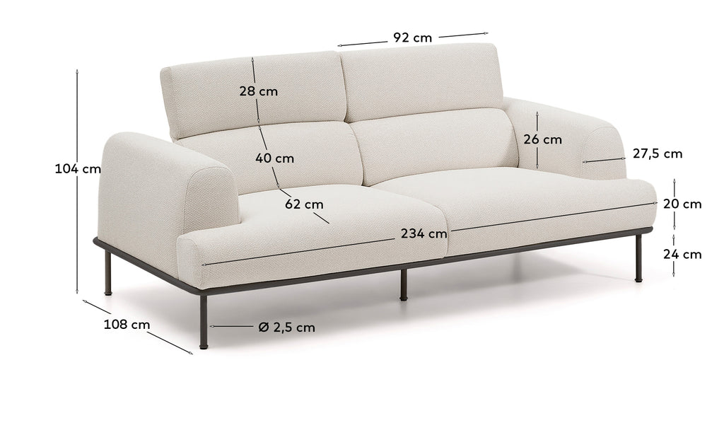 Aurum trosed ekru sofa sa naslonom za glavu i mat sivom metalnom bazom, 234 cm FSC Mik Credit