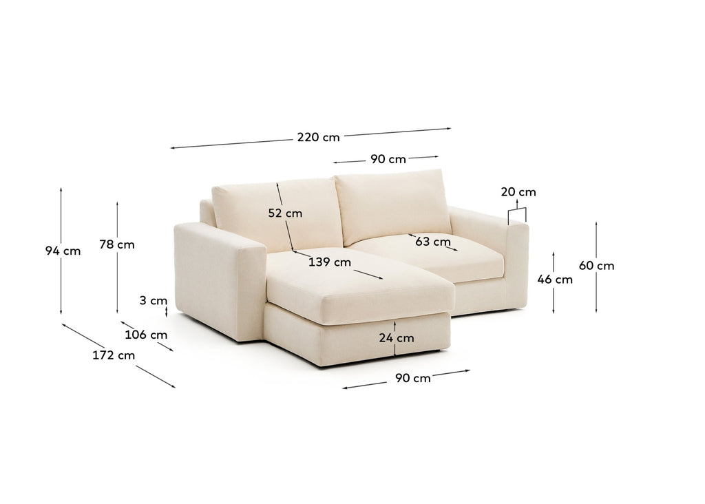 Alea ekru chenille 3-seda modularna sofa sa levim ležaljkom i presvlakom 220cm