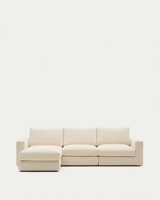 Alea ecru chenille 4-seater modular sofa with left chaise longue and removable cover 310cm