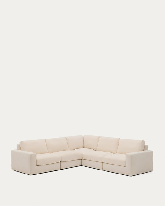 Alea 5-seater modular corner sofa with removable cover in ecru chenille 310 x 310cm