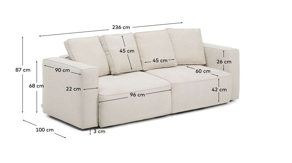 Marela bež chenille trosedna sofa na razvlačenje 236 cm FSC Mix Credit