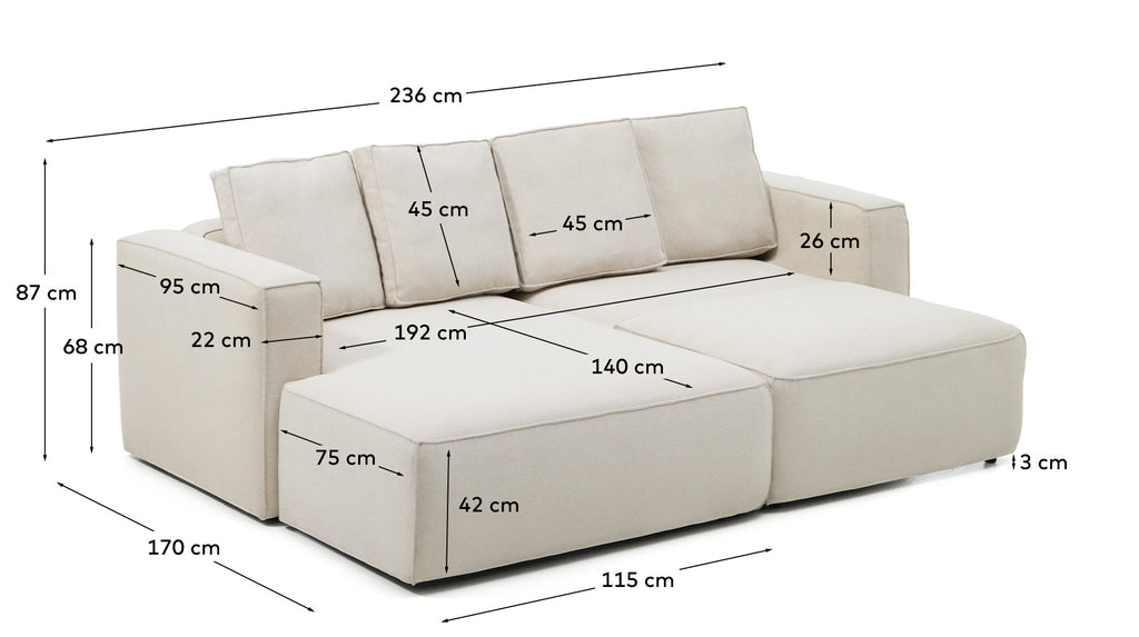 Marela bež chenille trosedna sofa na razvlačenje sa levim lenjivcem 236 cm FSC Mix Credit