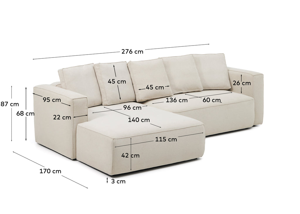 Marela bež chenille trosedna sofa na razvlačenje sa levim lenjivcem 276 cm FSC Mix Credit