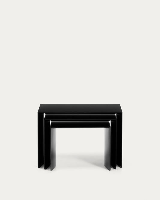 Litto set od 3 stočića koji se slažu, od crnog lakiranog MDF-a, 60 x 40 / 51 x 36 / 42 x 31 cm