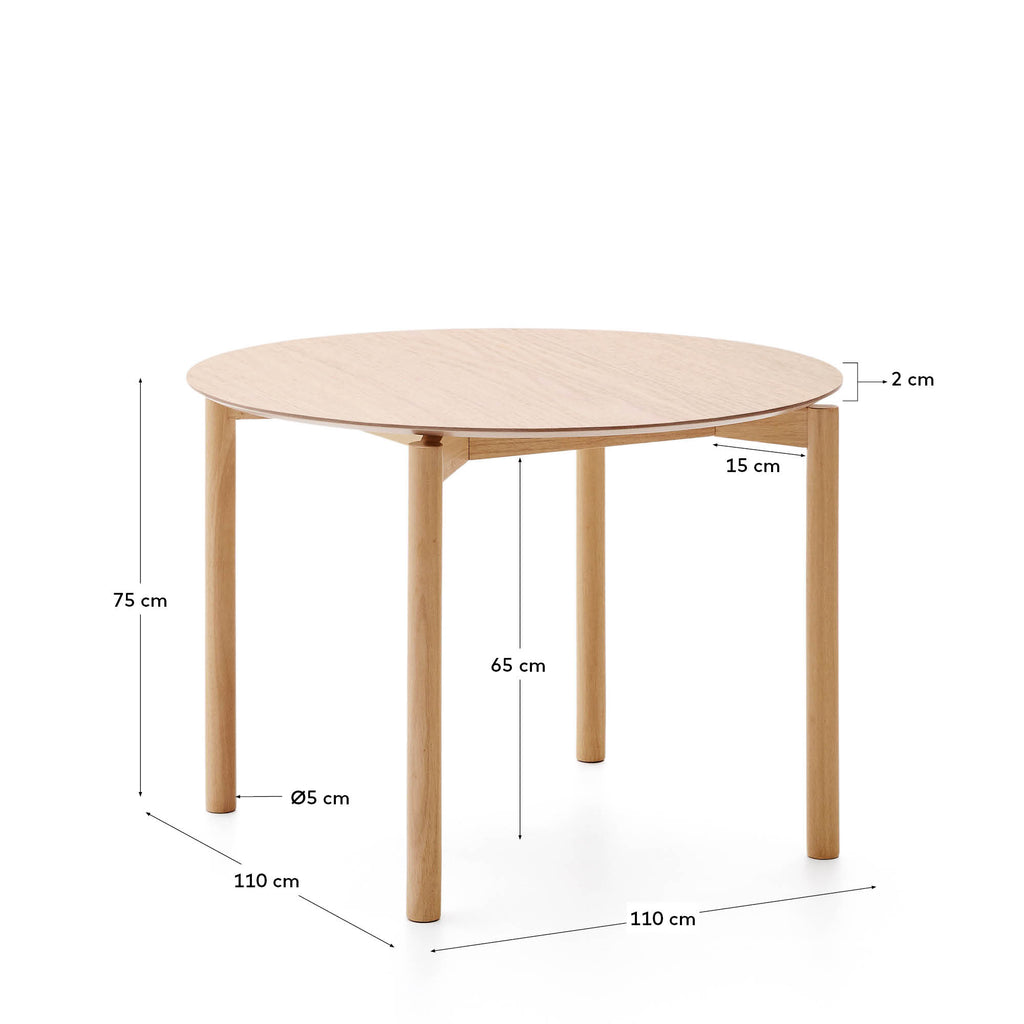 Indara okrugli sto od jasenovog furnira i punog gumenog drveta sa prirodnom završnom obradom Ø110 cm