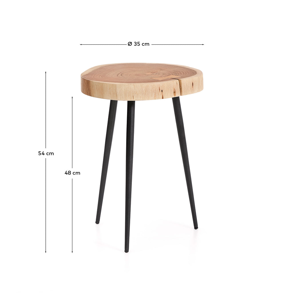 Tavine coffee table made of solid acacia with bleached finish and black steel legs Ø35 cm