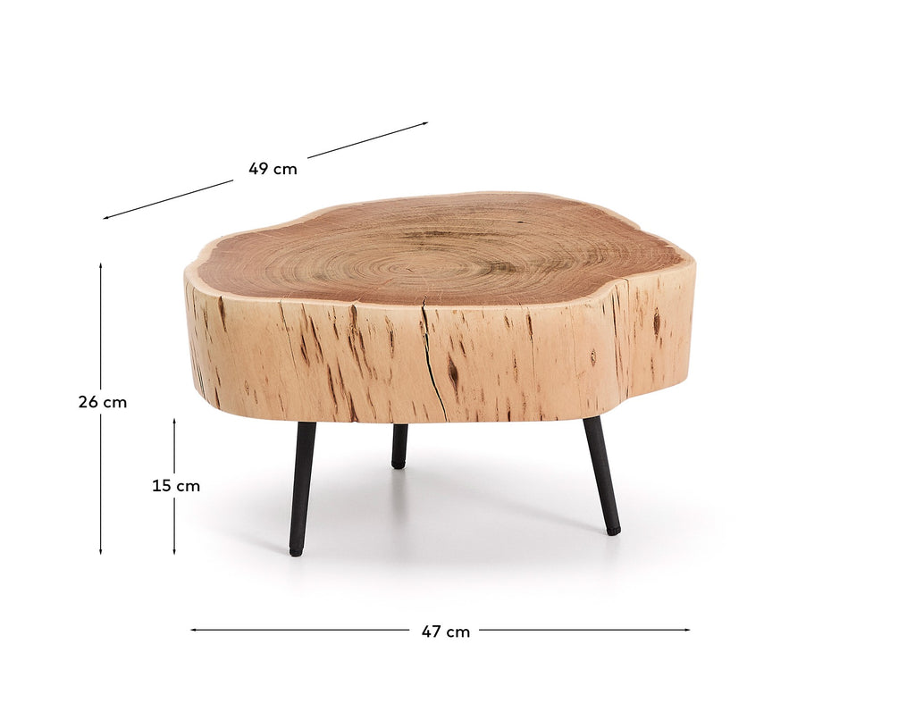 Tavine solid acacia coffee table with bleached finish and black steel legs Ø49 cm