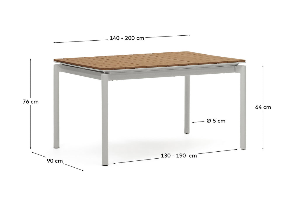 Canyelles table with extension for the garden, polywood and light gray aluminum 140-200x90 cm