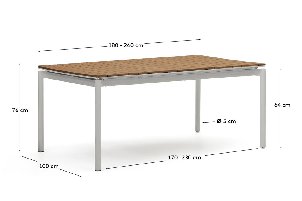 Canyelles table with extension for the garden, polywood and light gray aluminum 180-240x100 cm