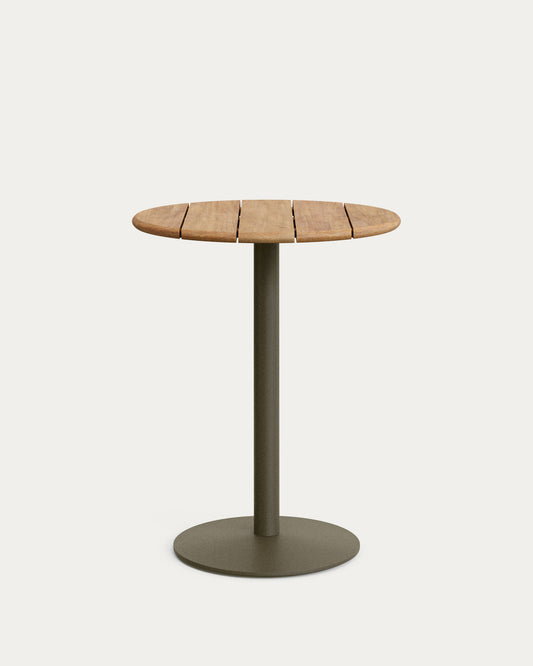 Esilda otvoreni visoki okrugli sto sa FSC 100% bagremovom pločom Ø80cm i zelenom čeličnom postoljem Ø55x96cm