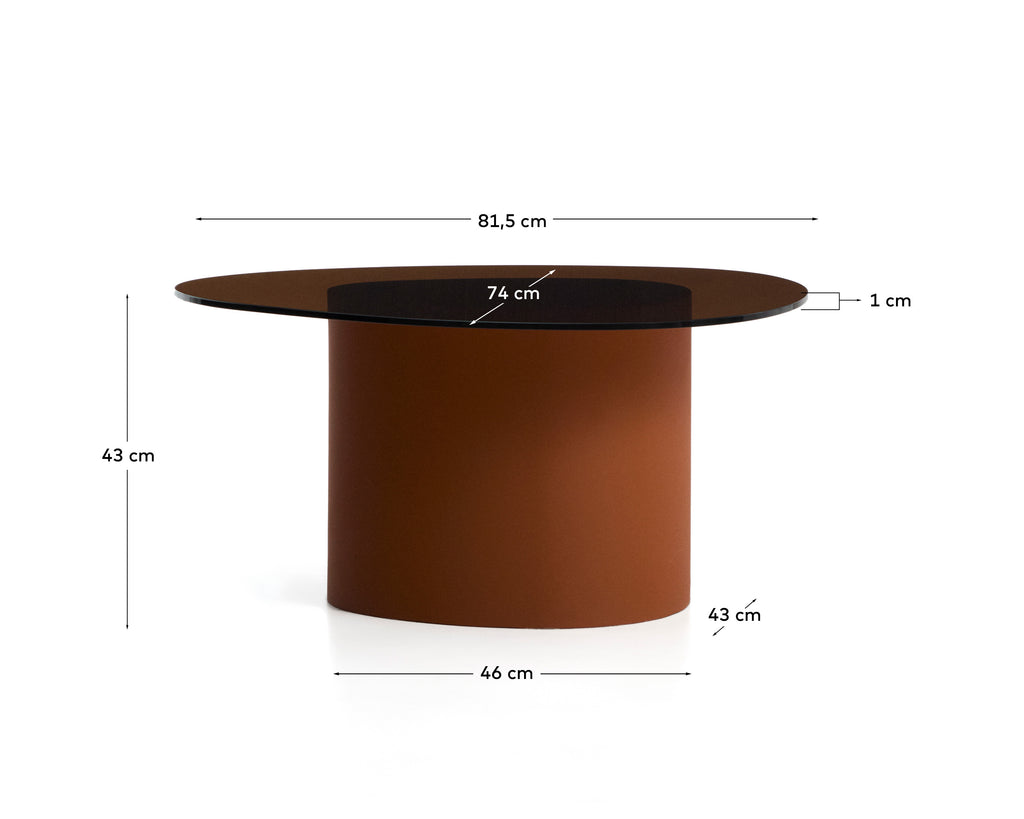 Club table Olir of tempered glass and brown steel 82 x 74 cm