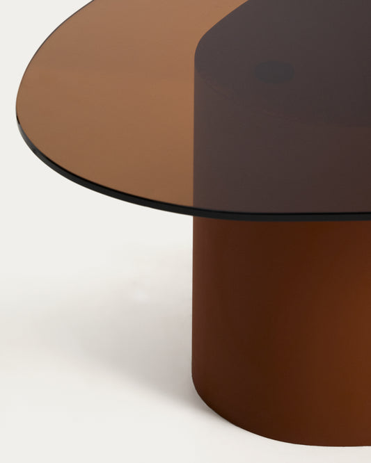 Club table Olir of tempered glass and brown steel 82 x 74 cm