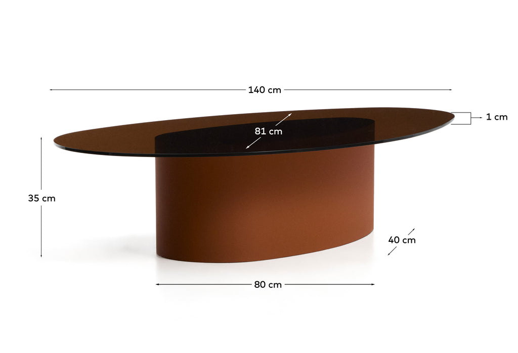 Club table Olir of tempered glass and brown steel 140 x 80 cm