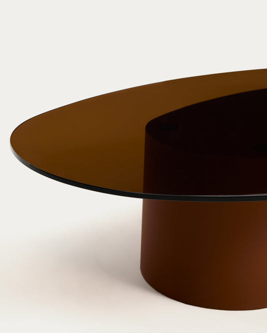 Club table Olir of tempered glass and brown steel 140 x 80 cm