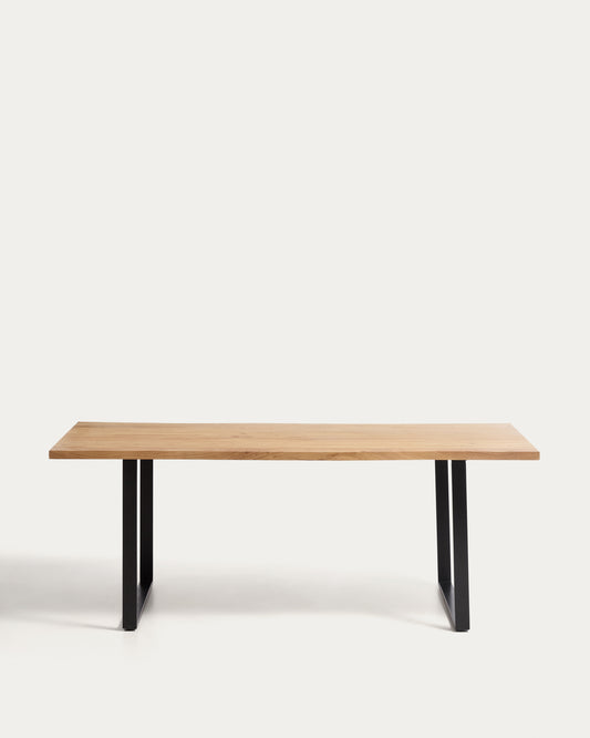 Uxue sto od masivnog drveta bagrema sa crnim čeličnim nogama, 200 x 90 cm