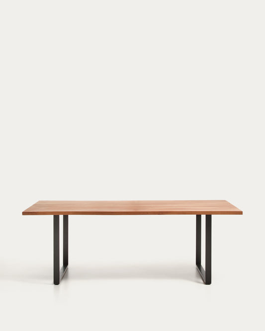 Uxue table in solid acacia wood with black steel legs 220 x 100 cm