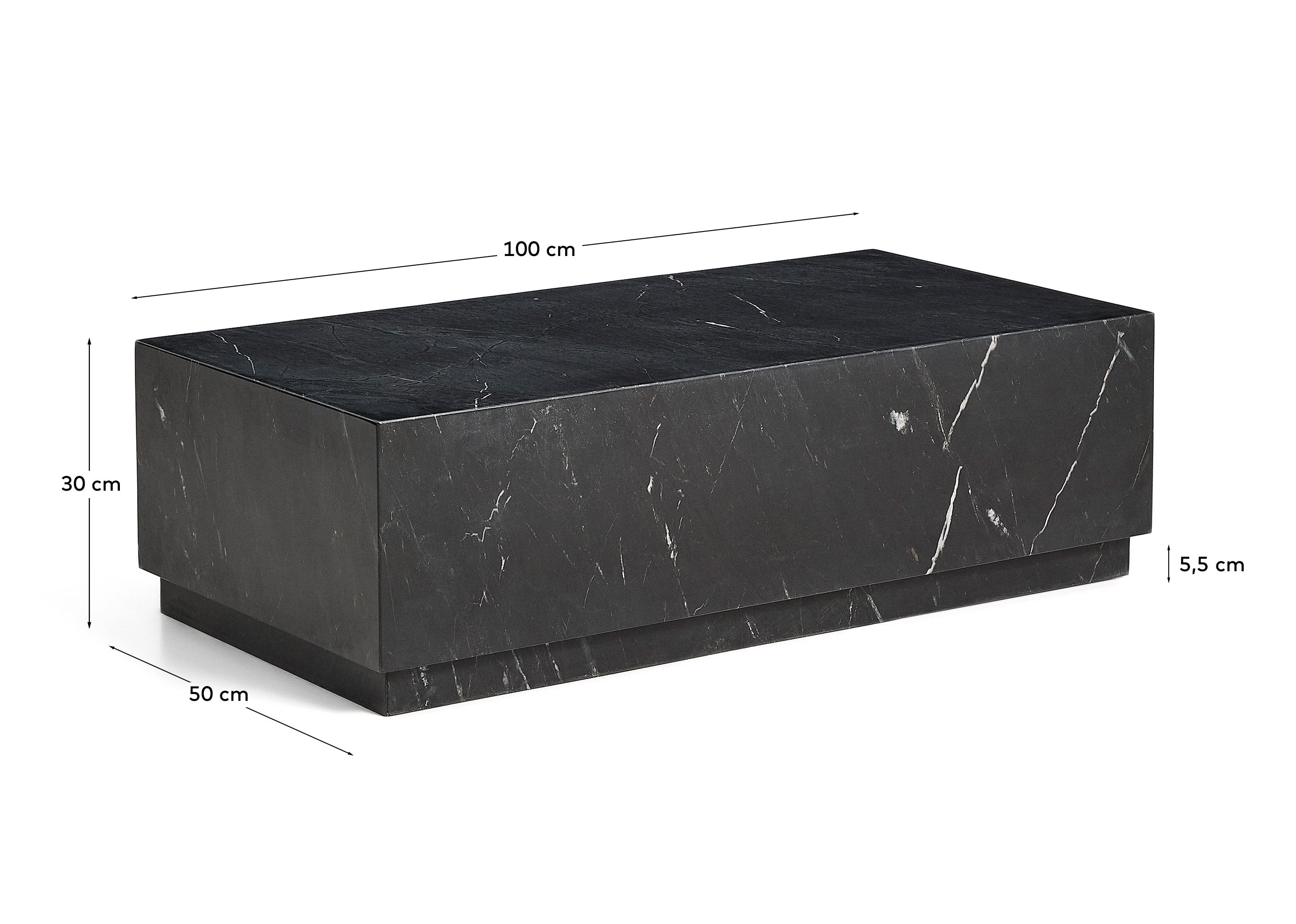 Sorein coffee table in black marble 100 x 50 cm