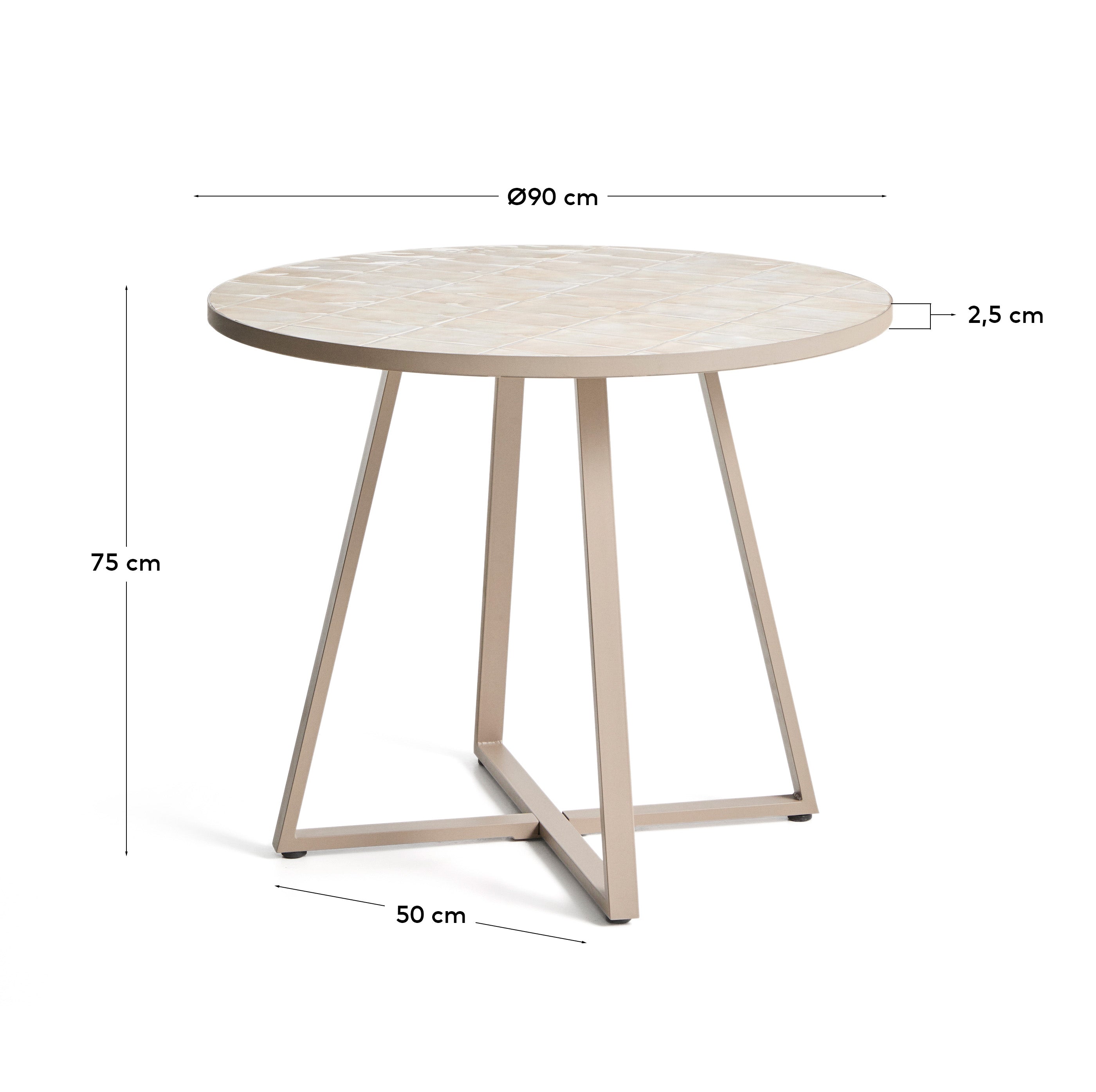 Tella round table in galvanised steel with beige tiles Ø90cm