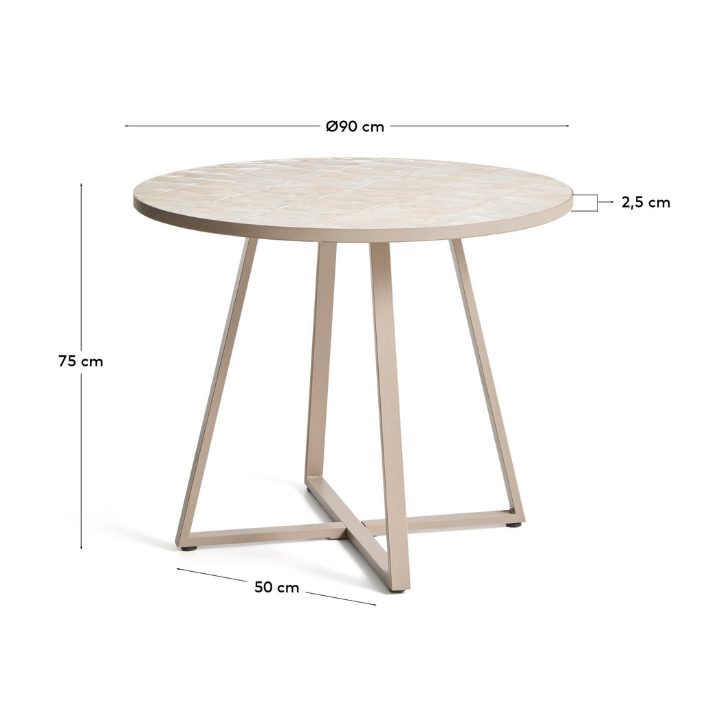 Tella round table made of galvanized steel and beige tiles Ø90 cm