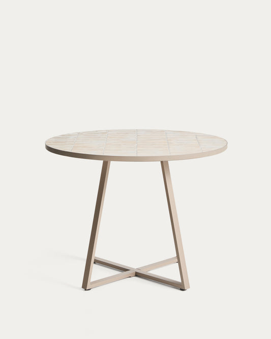 Tella round table in taupe galvanised steel with beige tiles Ø120cm