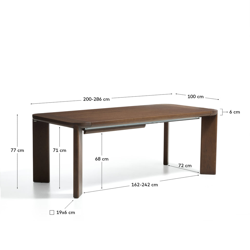 Proširivi sto Jondal od masivnog drveta i hrastovog furnira u završnoj obradi u nijansi oraha FSC 100% 200 (286) x 100 cm