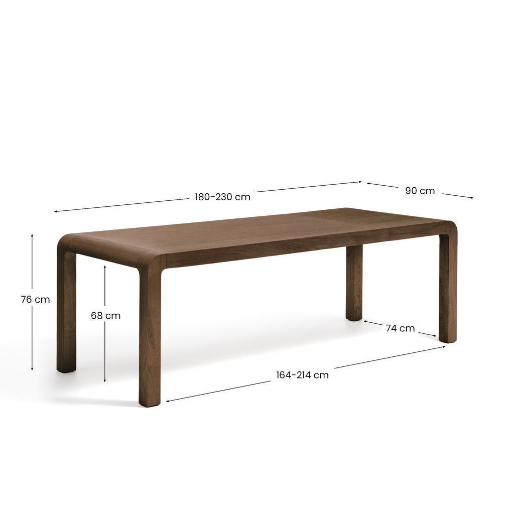Erisia extendable table in solid oak wood with a dark walnut tone finish 180 (230) x 90 cm FSC 100%