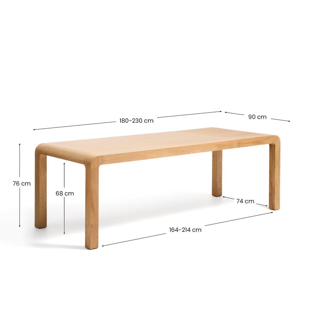Erisia extendable table in solid oak wood with a natural tone finish 180 (230) x 90 cm FSC 100%