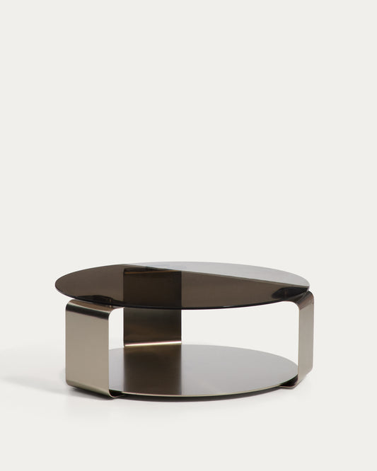 Dolven coffee table in brown glass and brushed steel Ø80cm