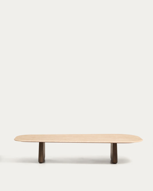 Pirita coffee table in beige travertine with solid oak wood legs with a dark finish 147 x 65cm FSC 100%
