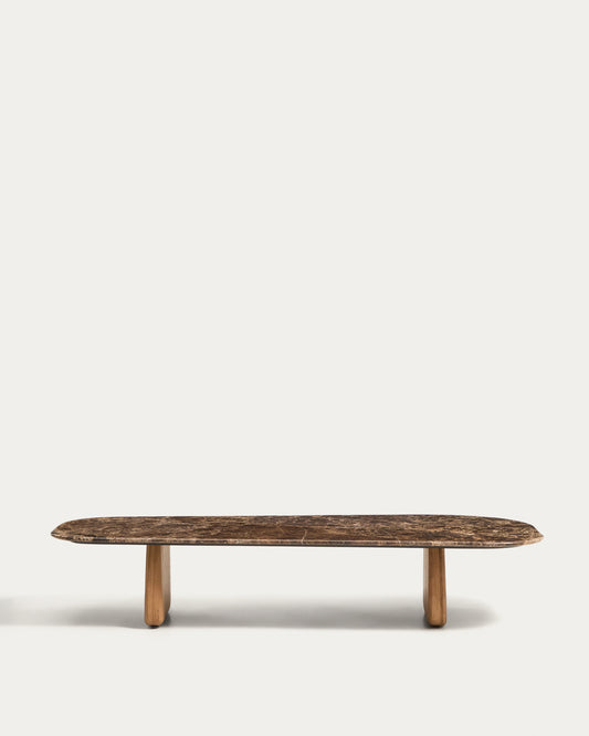 Pirita coffee table in brown marble with solid oak wood legs with a natural-coloured finish 147 x 65cm FSC 100%