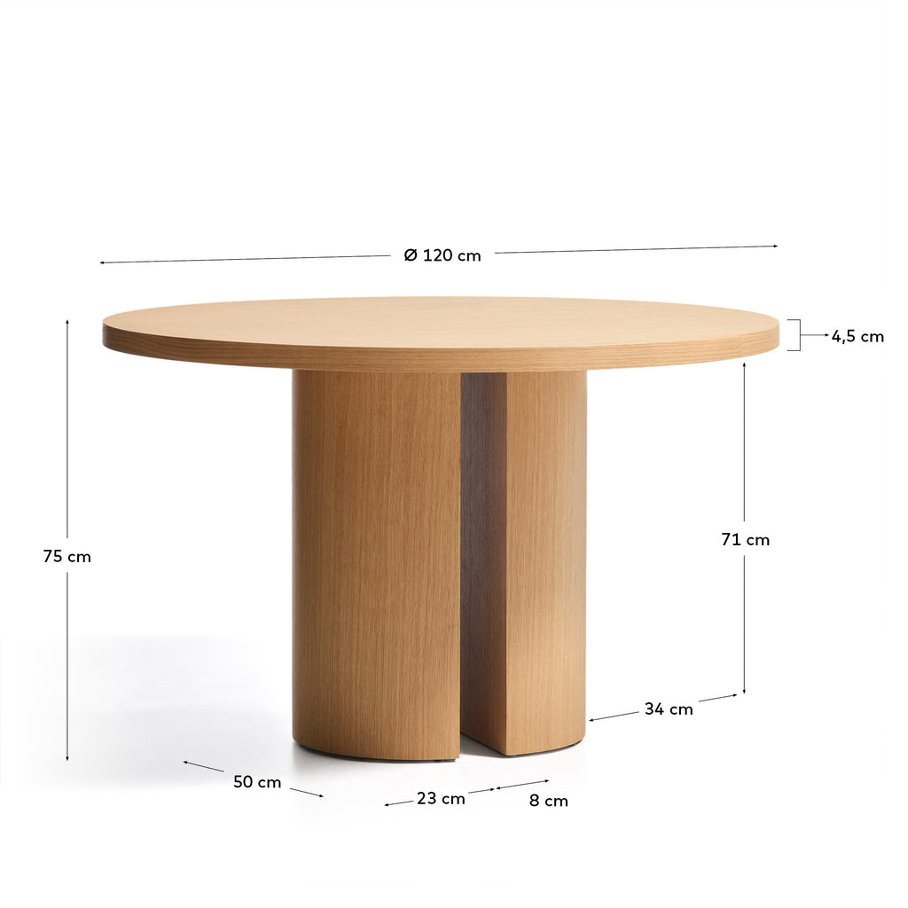 Nealy okrugli sto sa hrastovim furnirom u prirodnoj završnoj obradi, Ø 120 cm