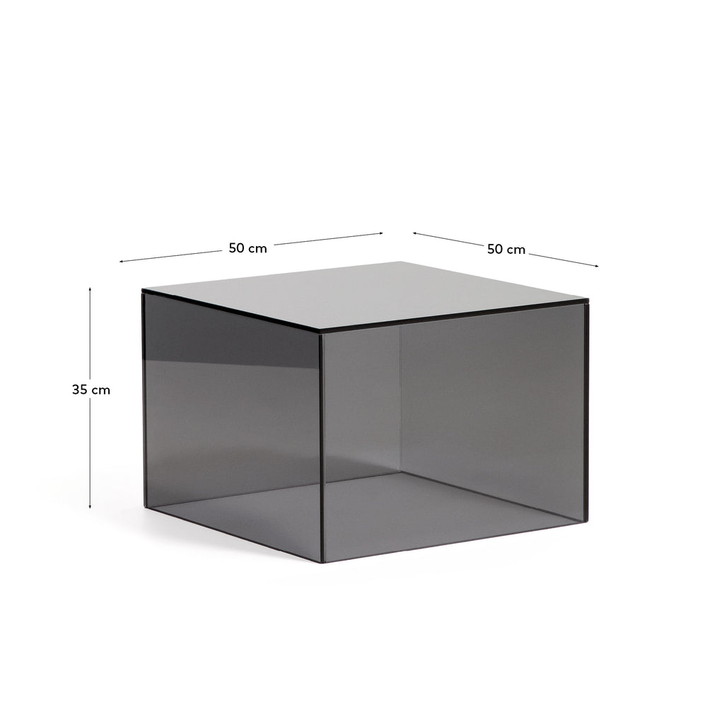 Orlia side table in dark grey tempered glass 50 x 50cm