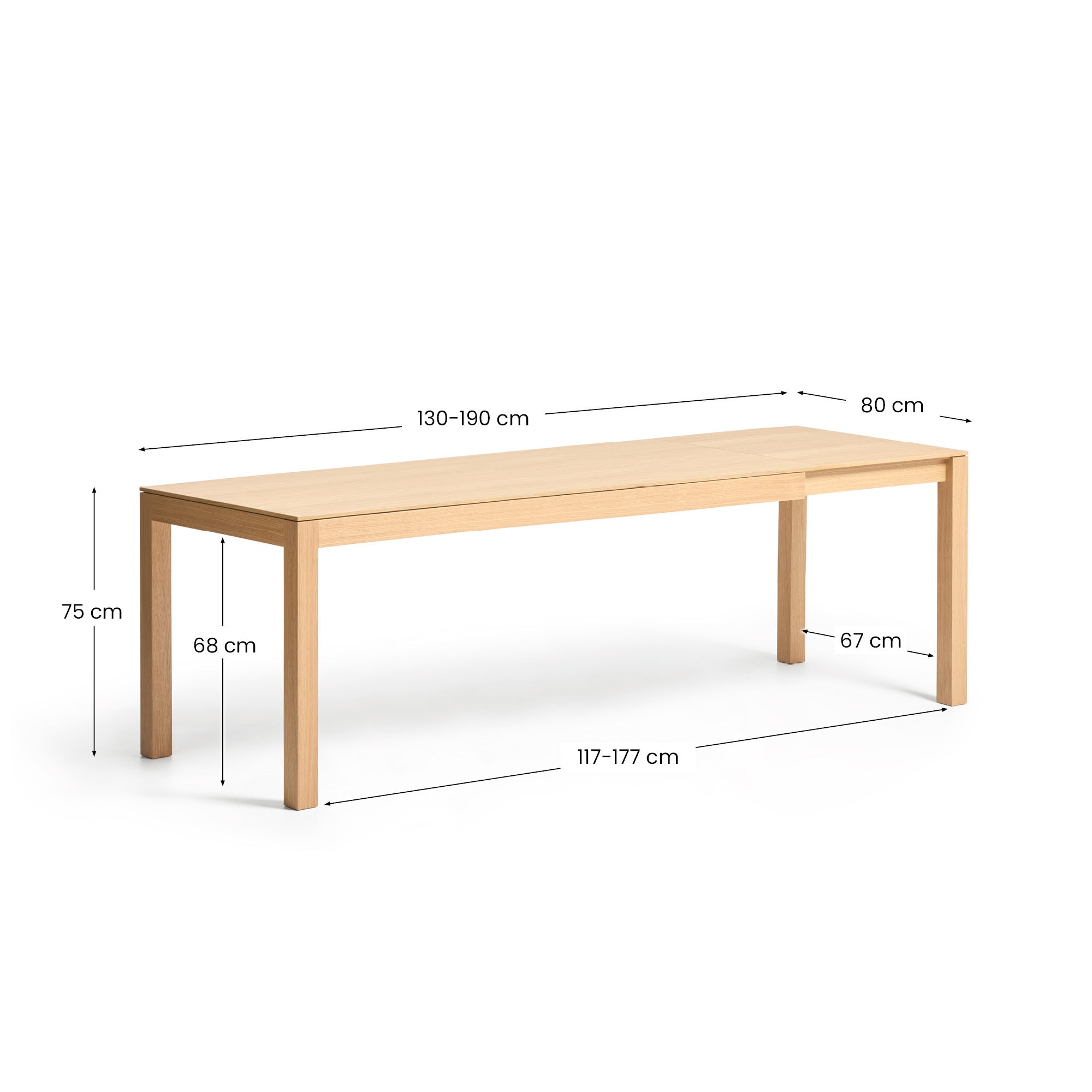 Narevi extendable table in oak veneer with natural finish 130 (190) x 80 cm