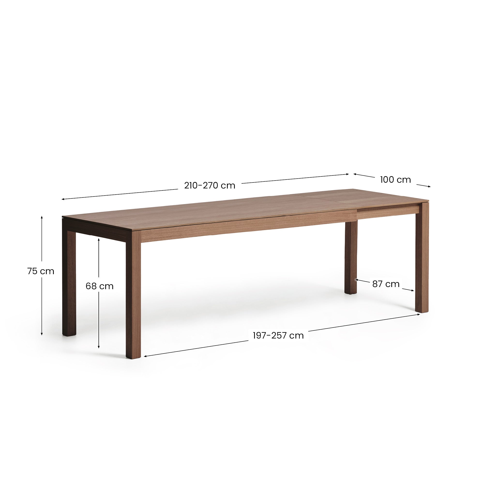 Narevi extendable table in oak veneer with walnut finish 210 (270) x 100 cm