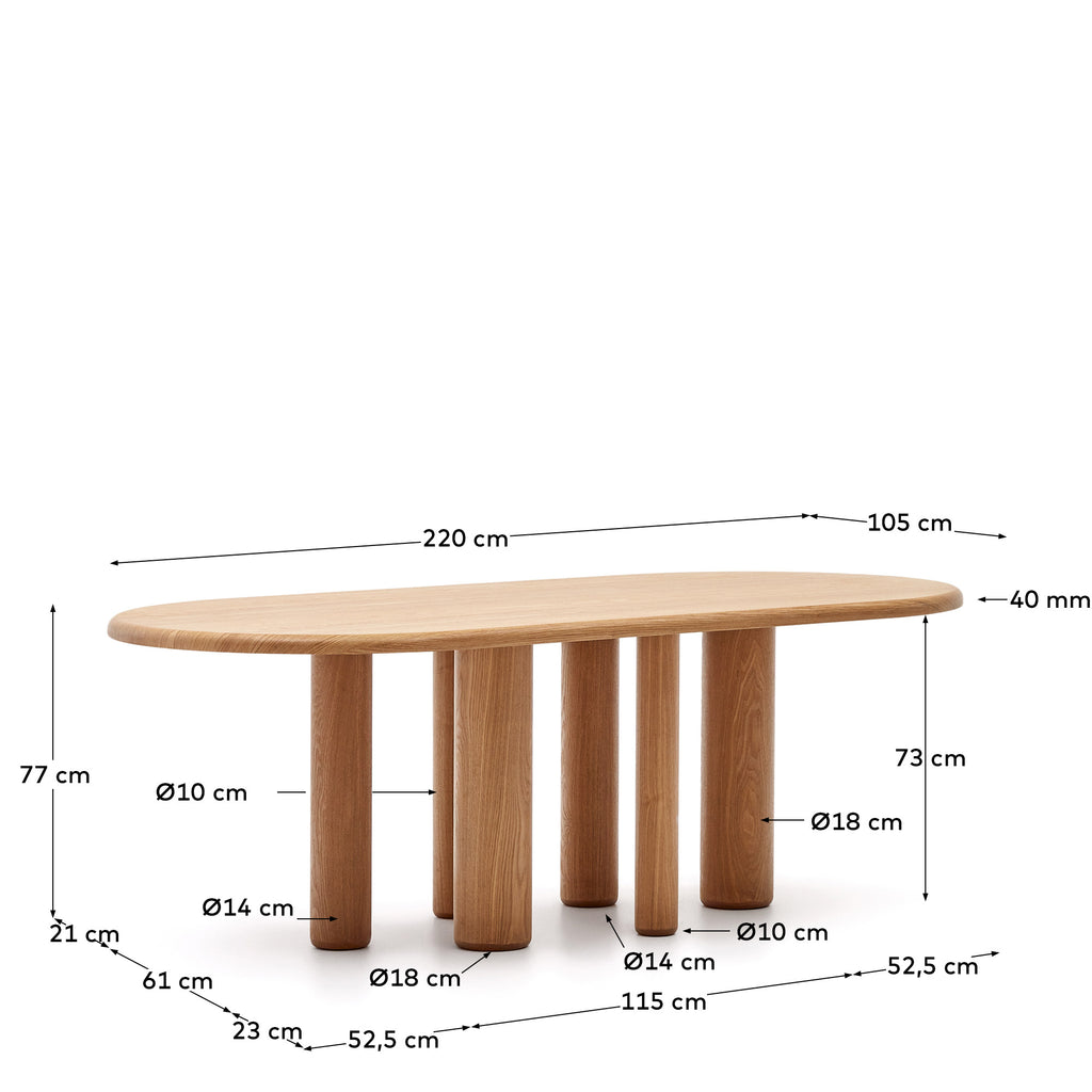 Ovalni sto Mailen od furnira jasenovog drveta sa prirodnom završnom obradom, Ø 220 x 105 cm